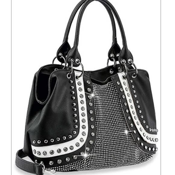 Handbags - Gorgeous Black and White Studded Rhinestone Bling Handbag